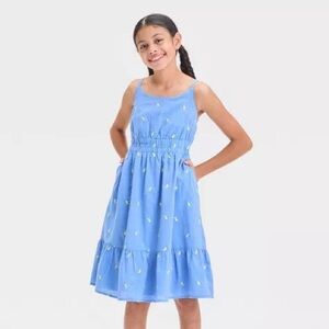 Girls' Chambray Woven Midi Dress - Blue with Lemons • New with Tags • Size L